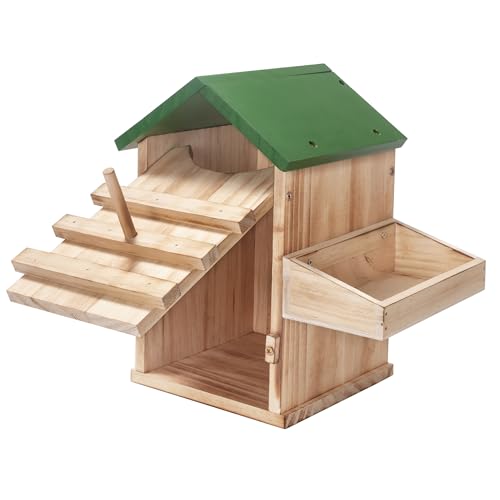 Screech Owl House with Feeder, Owl Box with Bird Stand Design | Nesting Box Wood with Mounting Screws, Cozy House for Lovely Birds, Easy Assembly Required - color: Green B
