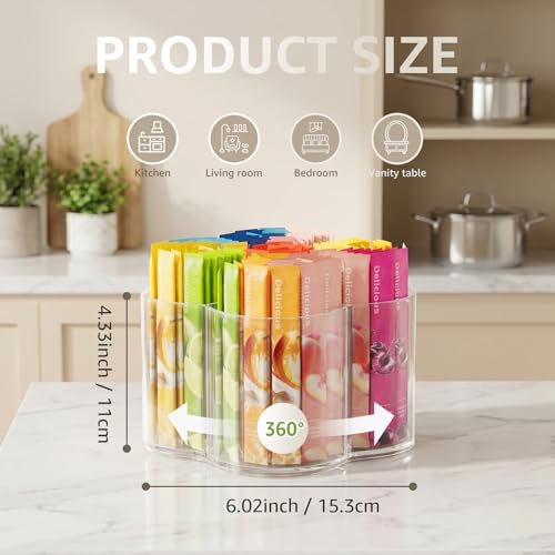 Drink Packet Organizer for Powdered Drink Mix, Divided Rotating Lazy Susan | Lazy Susan Turntable Organizer for Powder Packet, Clear Turntable Organizer Tray for Water Flavor Packets, Powder Mixes - size: 1 Pack - Flower 5 Section