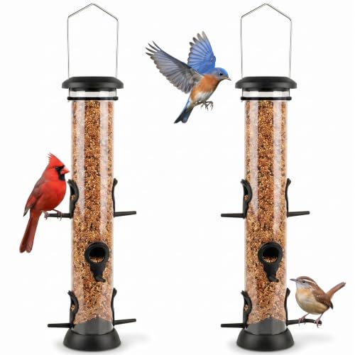 CHILDLION 2 Pack Tube Feeder, Squirrel Proof Bird Feeders for Outside,Hanging 6 Port Tube Bird Feeder Transparent Finch Bird Feeder for Attracting Birds in Your Lawn, Garden, Balcony, 20 Inch