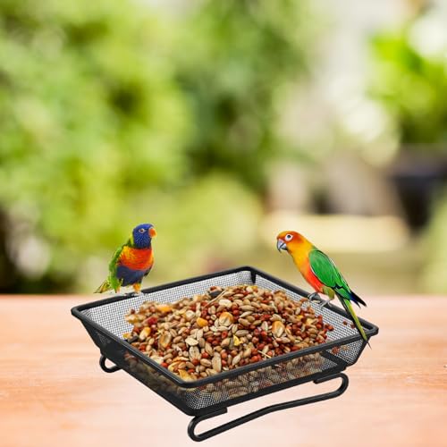 2 PCS Metal Ground Bird Feeder Tray, Platform Feeders with Drainage Holes, Outdoor Wild Bird and Squirrel Feeders for Garden, Patio, Backyard, 6.9x6.9x2.4 Inch