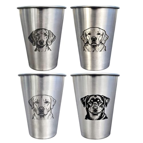 4 Pack 16oz Conical Stainless Steel Cups - Laser Engraved Animals, Stackable Durable Metal Cold Drink Cups for Parties & Outdoor Events (Dachshund/Golden Retriever/Labrador/Rottweiler) - color: Dog Set 2