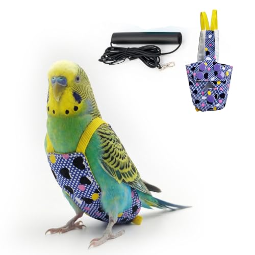 Bird Flight Harness Vest, Snap-Fastener Design Harness Vast, Bird Flying Clothes with Rope and Handle for Parakeets Cockatiels Conures Budgies（Black Heart - Vest + Traction L - color: black Heart, size: L