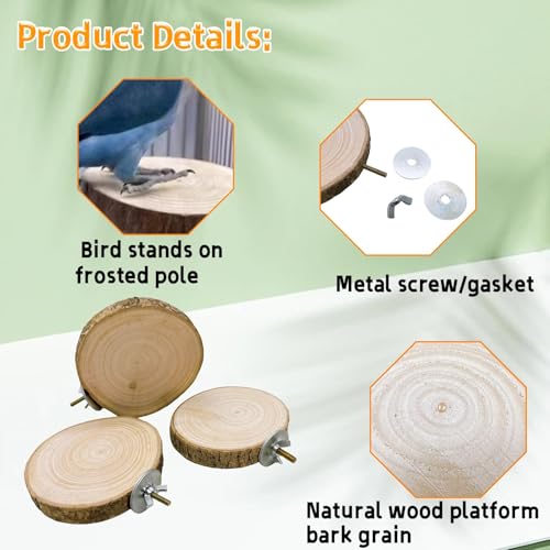 Hamiledyi 3PCS Perch Platform for Bird Cage Natural Round Wooden Stand Platform Bird Toy for Parakeet Cockatiel Parrot Budgie Sparrow Hamster Canary Bears - size: 3.9in