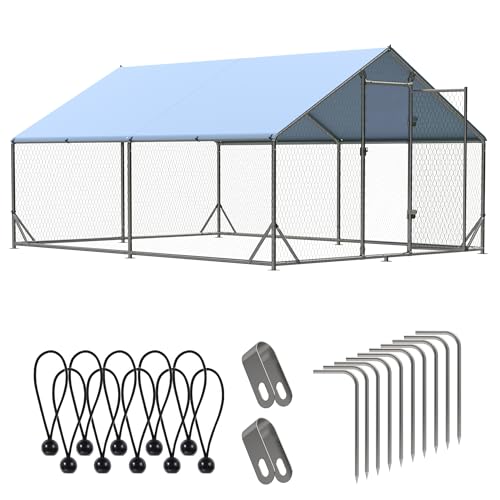 Large Metal Chicken Coop,Upgraded Outdoor Chicken Coop Run Chicken Shelter,Walk-in Poultry Cage Spire-Shaped Chicken Run with Waterproof and Anti-UV Cover for Outside,Backyard and Farm,13'x9.8'x6.4' - size: Full Coverage/13'Lx9.8'Wx6.4'H