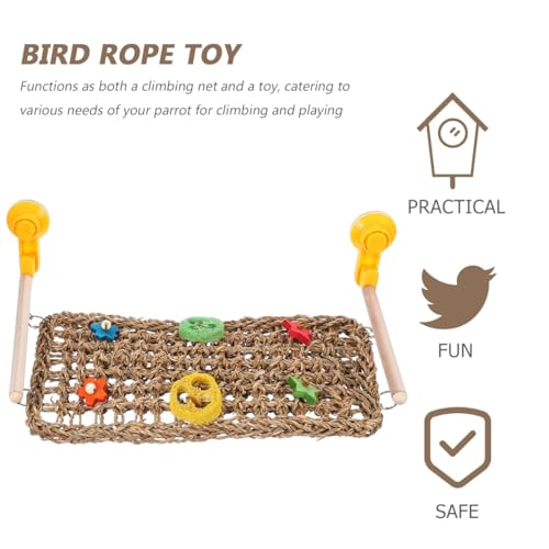 ibasenice Parrot Climbing Rope Net Toy with Suction Cup for Travel Woven Hammock Ladder for Parakeets and Pet Birds Interactive Aerial Design for Cage Exercise and Entertainment