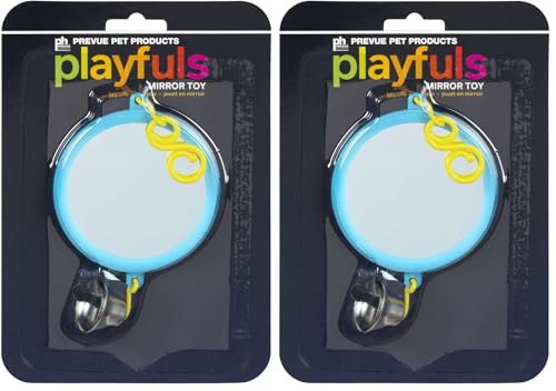 Prevue Hendryx Birdie Basics 2 Sided Mirror with Bell Bird Toy, 6 x 3 (60422) (Pack of 2) - size: 6" x 3" (Pack of 2)