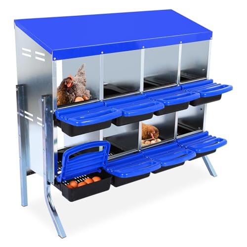 Chicken Nesting Box，Blue 8 Hole Chicken Laying Box with Bracket, Tray for Egg Collection, Large Holes for Ventilation, Suitable for Chickens & Ducks - color: Blue, size: 8 Holes with legs