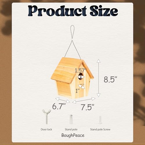 Wooden Bird Houses for Outside Hanging Birdhouses Nest Bluebird House for Cardinals Finch Wren Swallow for Garden Viewing 2 - size: 8.5inch × 7.5inch × 6.7inch