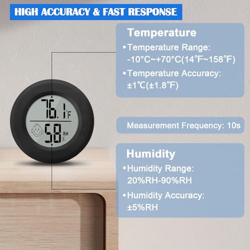 2Pcs Mini Digital Indoor Thermometer Hygrometer Meters Gauge | Accuracy Room Temperature and Humidity Monitor for Reptile Humidors Jars Incubators Guitar Case Green House Fahrenheit (℉)