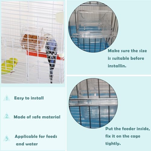 IBWell 2 Pack Clear Water Bowl and Food Container - Bird Cage Feeder With Perch for Parakeets - No Mess Design - color: clear