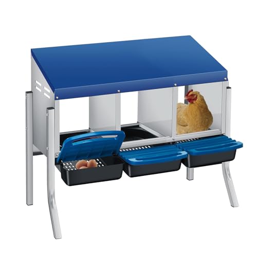Chicken Nesting Boxes with Cleanable Pull-Out Trays, 3-Hole Wall Mount Roll Away Nest for Easy Cleaning & Egg Collection - size: 3 holes with legs
