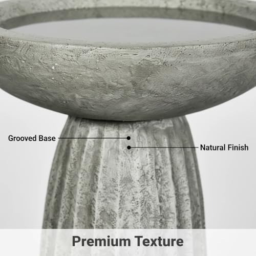 SunJet Modern Bird Bath, 24.4inches Height Fibre-Reinforced Concrete Birdbath with Textured Pedestal for Outdoor Garden, Yard, Lawn Decor - color: Silver Gray, size: 24.4inches