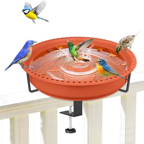 Bird Baths for Outdoors, Rustproof Metal Clamp Birdbaths & Birdfeeder with Detachable Plastic Basin, Outdoor Bird Feeding & Watering Station for Wild Birds Garden Patio Balcony (Brown) - color: Brown