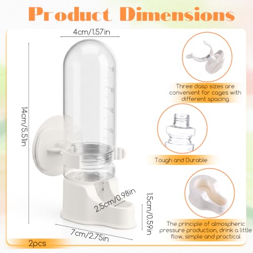 2 Pcs Automatic Bird Water Dispenser Hanging for Cage, Bird Water Feeder for Cage, Parakeet Waters Dispenser No Mess Suspended Design, Automatic Watering Device for Small Birds White
