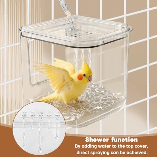 Automatic Bird Feeder with 2 Spoons, No Mess Bird Feeder for Cage, Transparent Bi-rd Cage Accessories for Parakeet Canary Cockatiel Finch(Color:White)