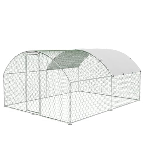Large Metal Chicken Coop,9.8'Wx13.1'Lx6.6'H Heavy Duty Walkin Chicken Run with Waterproof and Anti-Uv Cover, Chicken Pens Outdoor with Top for Ducks,Peaked Roof Walk-in Poultry Cage for Yard,Farm - color: 1, size: 9.8 x 13.1 x 6.6 FT