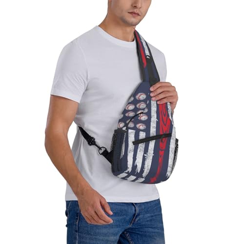 Baseball American Flag Sling Backpack Crossbody Shoulder Bag Chest Bag Travel Chest Pack Casual Daypack For Women Men Hiking Sports Working - color: Black1