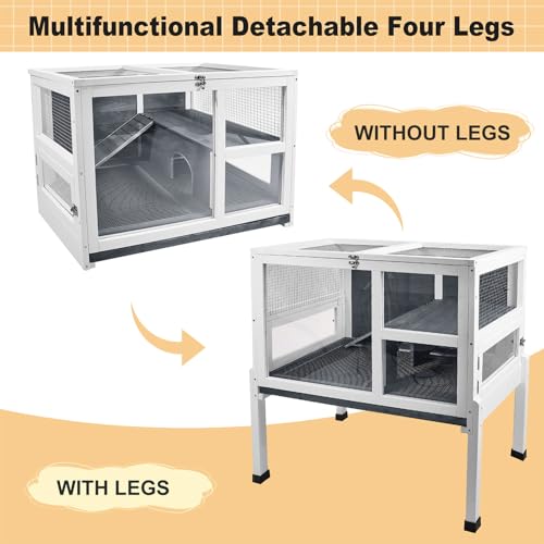 2-Story Guinea Pig Cage with Stand, Indoor Wooden Hamster Cage with Ramp, Pull-Out Tray, Hideout & Platform, Acrylic Transparent Small Animal Habitat for Chinchillas, Ferrets, Hedgehogs,Grey - color: Grey