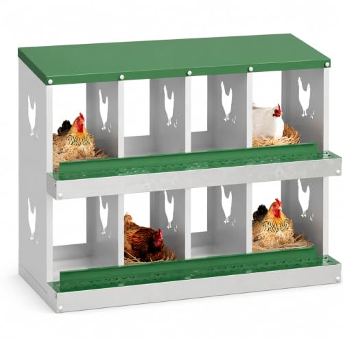 Galvanized Steel Chicken Nesting Box 8 Grids, Metal Egg Laying Boxes for Hens with Hinged Lid and Ventilated Design, Easy Clean Poultry Nest Box for Chicken Coop Accessories, Green, No Legs - color: Green, size: 8 Holes no Legs