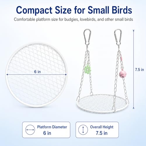 Bird Swing for Parakeets – Durable Stainless Steel Hanging Bird Perch Toy, Fits Bird Cages, Compatible with Budgies, Lovebirds, Cockatiels (Round S) - size: Round S