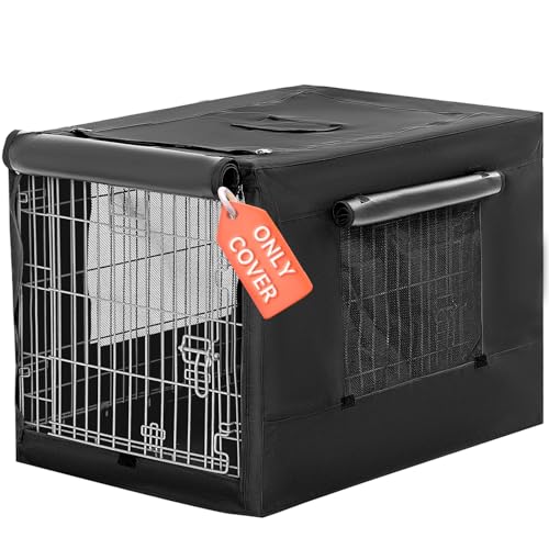 PETSFIT Dog Crate Cover,42 Inch Cover for Wire Dog Kennel, Single Door, Mesh Window, Flap On the Top and Back is Detachable，Black - size: 42.5"L x 28.0"W x 30.0"H