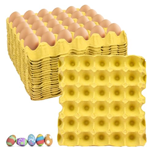18 Flats 30 Cell Egg Crate?Holds 30 Eggs?, 30 grids Cardboard Egg Cartons, Sturdy and Stackable Egg Flats, Perfect Egg Crates for Fresh Eggs, Chicken Farm - size: 18 Pack yellow