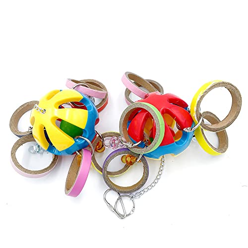 Bird Parrot Plastic Ball Toys with Colorful Cardboard Bagel and Acrylic Pacifiers for Parrot African Grey Cockatoo Cockatiel Sun Conures | Colorful Cardboard Bagel, Acrylic Pacifiers, For African Grey Monk Cockatiel Conures