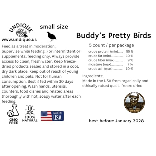 Undique Whole Quail for Carnivore Pets - Premium Quality Natural Pet Treats - Natural Prey Feeding - Freeze-Dried for Essential Nutrients and Enzymes - Quality Protein Source Small Size 5 Count