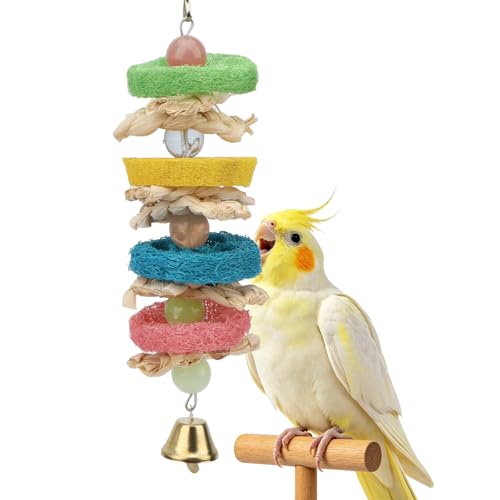 Hypeety Pet Bird Parrot Swing Chewing Toy Natural Sepa Takraw with Happy Twist Colorful Bead Swing Bell - color: F