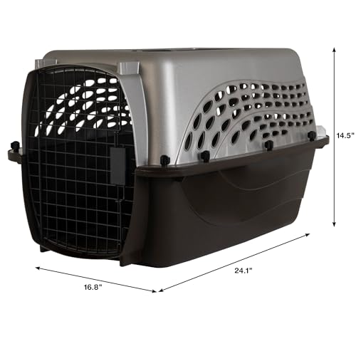 Petmate Dog Crates for Small Dogs & Cat Carriers, Two-Door Plastic Pet Kennel, Top & Front Loading, Made in USA, 24" For Pets Up To 15 lb, Pearl Tan | Plastic pet kennel made in USA, for small pups and kittens, dual entry design, great for travel and vet