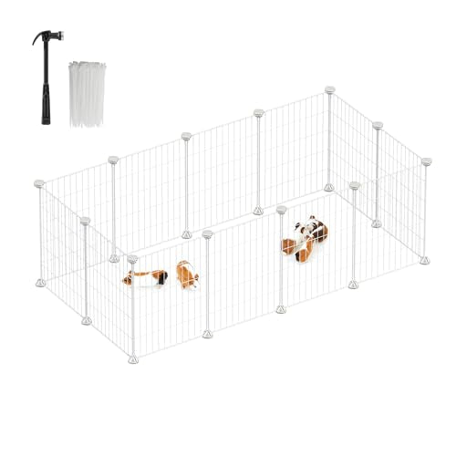 SONGMICS Pet Playpen, Small Animal Cage, Pet Fence with Cable Ties, DIY Metal Enclosure for Guinea Pigs, Hamsters, Rabbits, Hedgehogs, White ULPI001W01 - color: White, size: 48.4"L x 24.8"W x 16.1"H, style: 12 Panels