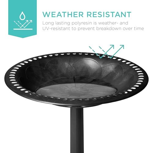 Best Choice Products 28in Pedestal Bird Bath, Vintage Outdoor Resin Accent Decoration w/Fleur-de-Lis Accents - Black - color: Black