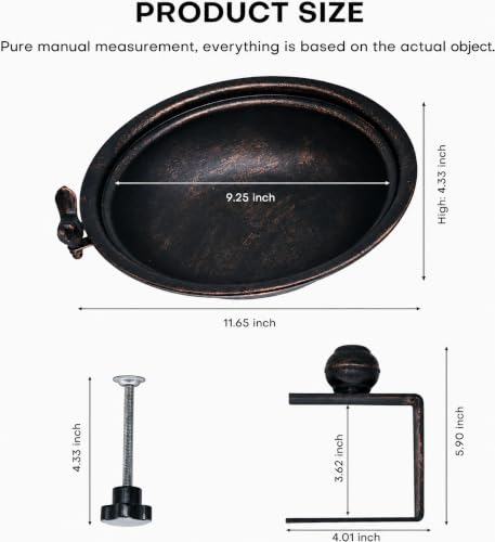 12 Inch Deck Mounted Bird Bath & Bird Feeder for Deck Railing, Clip On | Clamp On Bird Feeder, Porch Bird Bath, Fence Mount Railing Bird Feeder, Patio Garden, Rust Resistant Solid Metal 2-in-1