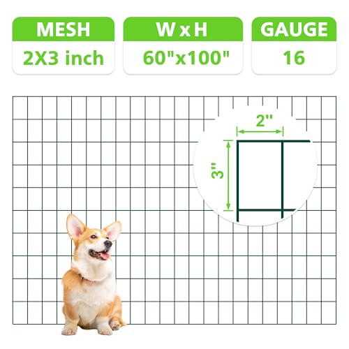 Green PVC Coated Welded Wire Fencing,2"x3" 16 Gauge,60inch H x 100ft L Garden Wire Fence Roll,2/3/4/5/6ft Tall x 50/100 ft Long Hardware Cloth Metal Mesh for Yard,Farm,Chicken,Dog,Vegetable Protection - color: Green, size: 2"x3" 60inx100ft