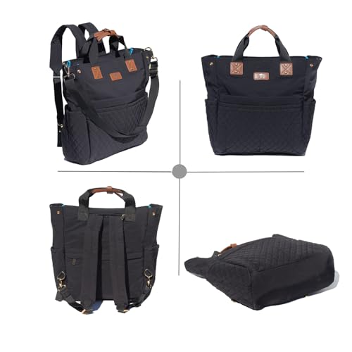 Diaper Tote Bag Totepack Backpack Crossbody Bag 3 in 1 for Women Laptop Backpack Multifunctional with Insulated Pockets - color: B Black