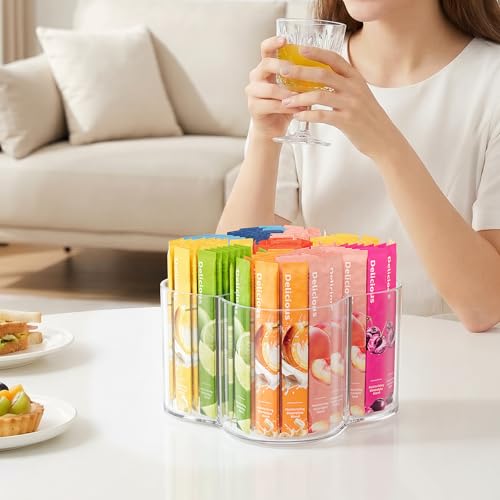 Drink Packet Organizer for Powdered Drink Mix, Divided Rotating Lazy Susan | Lazy Susan Turntable Organizer for Powder Packet, Clear Turntable Organizer Tray for Water Flavor Packets, Powder Mixes - size: 1 Pack - Flower 5 Section