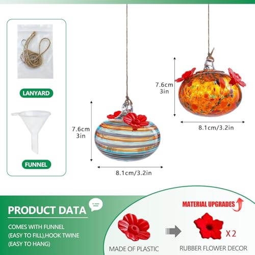 2pcs Glass Hummingbird Feeders for Outdoors Hanging with 2 Feeding Ports - color: Color-1