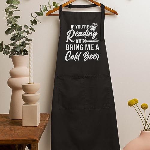 SANDJEST Funny Mens Aprons with Pockets for BBQ Grilling Cooking Grandpa Husband Apron for Birthday Christmas Father's Day - color: Funny