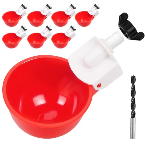 Chicken Waterer Cups, 8 Pack Red Automatics Chicken Waterer | Professional Poultry Cups Suitable for Chicks, Duck, Turkey and Bunny Various Poultry, Compatible With Various Containers - color: red
