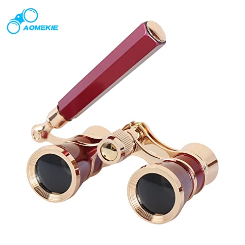 Aomekie Opera Glasses Binoculars 3X25 Theater Glasses Mini Binocular Compact with Handle for Adults Women in Musical Concert（Red） - color: Red with Handle