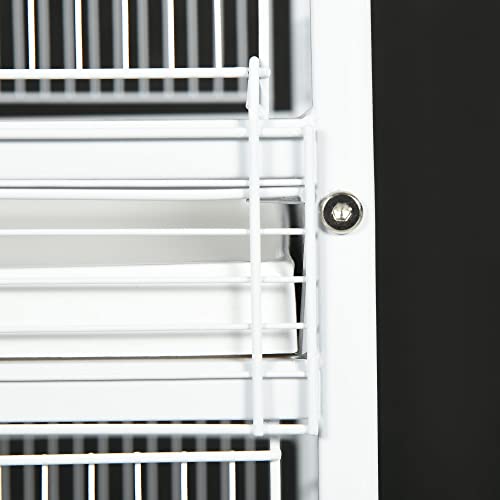 PawHut Wrought Metal Bird Cage Feeder with Rolling Stand Doors 67" H White | Perches, Food Containers, Wheels