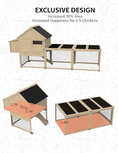 Chicken Coop, Outdoor Chicken Run for 4-6 Chickens, 109 inch Chicken Coop with Run