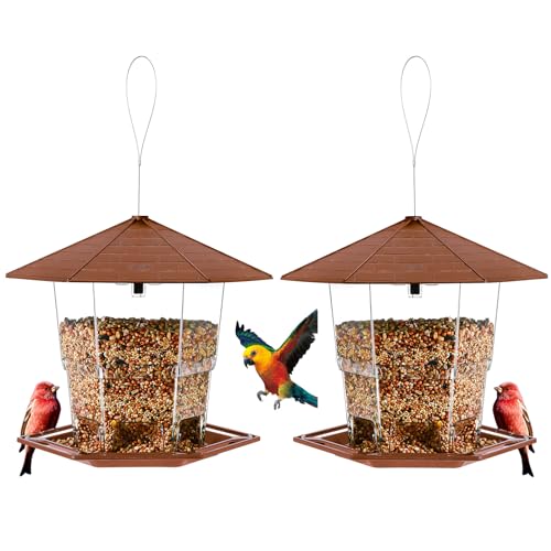 Jealoeur Bird Feeders for Outdoors Hanging Bird Feeder Wild Birds Seed, Brown 2 Pack - color: Brown 2 pack