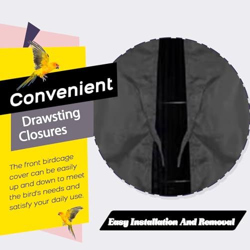 QBLEEV Round Parrot Birdcage Cover, Pet Universal Blackout Cage Cover Shade | Windproof light-proof sleep reduces distractions night accessories cloth without cage, bow tie clouser, easy to wear - color: Black