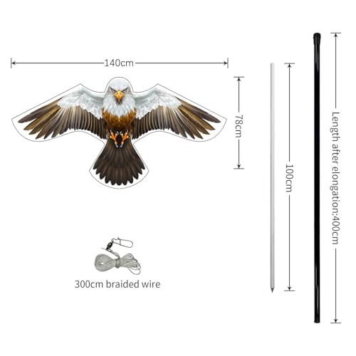 Bird Hawk Flying Kite with 4m Pole Has The Effect of Scaring Birds-Type D | Ideal for gardens farms and docks - color: White