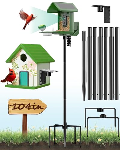 Bird Feeder Pole – 104 Inch Height Bird House Pole with 1-Inch Dia Heavy Duty for Birdfeeders, Feeding Stand with Mount Kit for Outdoor, Slip-Fit Connection, Black - color: Black, size: 104 Inch
