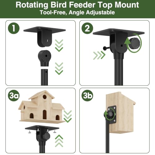 Bird Feeder Pole – Heavy Duty 107" Outdoor Stand, Fits Most Bird Feeders | 1" rustproof steel pole, anti-corrosion. 180° adjustable head. Supports 25 lbs. Tool-free assembly. - color: Black, size: 107"