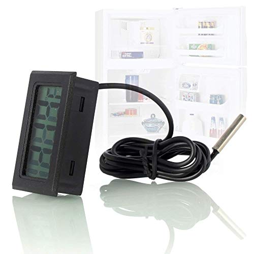 Black Digital LCD Thermometer Temperature Monitor with External Probe for Fridge Freezer Refrigerator Aquarium -Fahrenheit (10pcs) - color: 10pcs