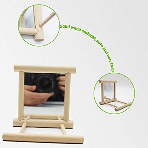 Birds Mirror for Cage,Parrot Hanging Swing with Mirror,Natural Wooden Play Mirror Pet Bird Cage Accessories with Metal Hook