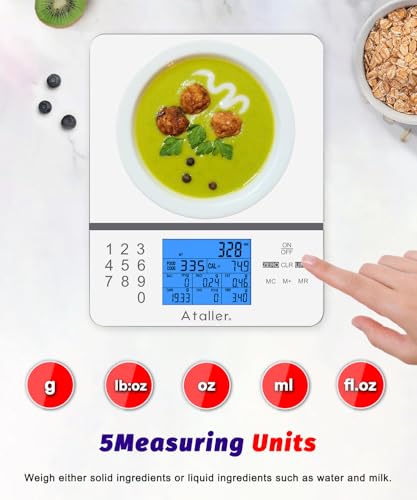 Food Scale with Nutritional Calculator, 1g Resolution Max 5kg 11Ibs | Kitchen Diet Scale, Digital Food Calorie Counting Scale for Meal Prep, Kitchen, Baking, Weight Loss, Tempered Glass, White - color: White
